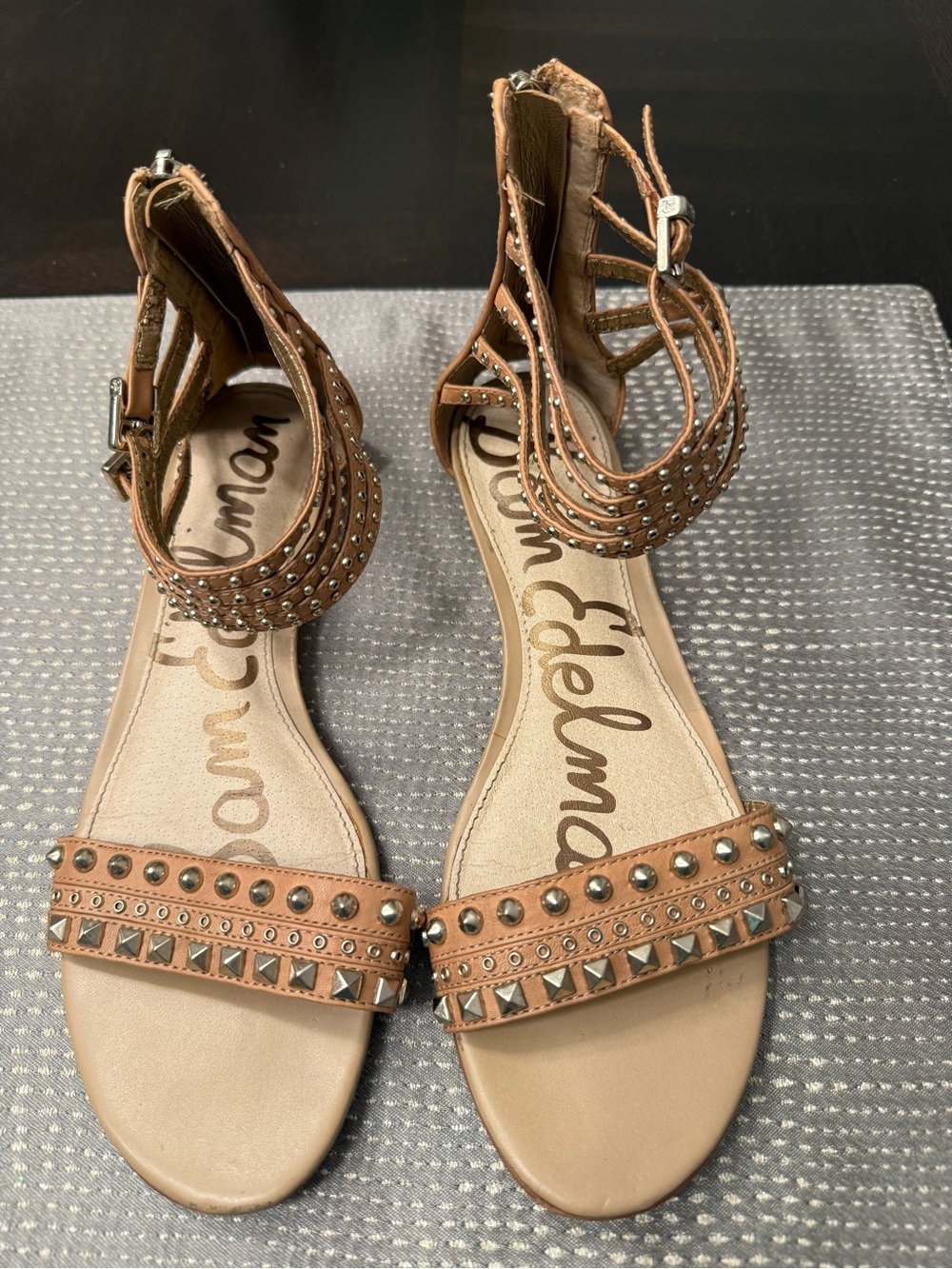 Sam Edelman Tan Studded Ankle-Strap Sandals